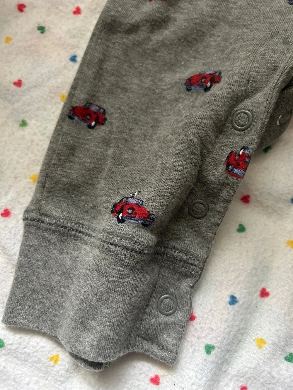 Carter's Gray Long-Sleeve Footed One-Piece with Red Car Print